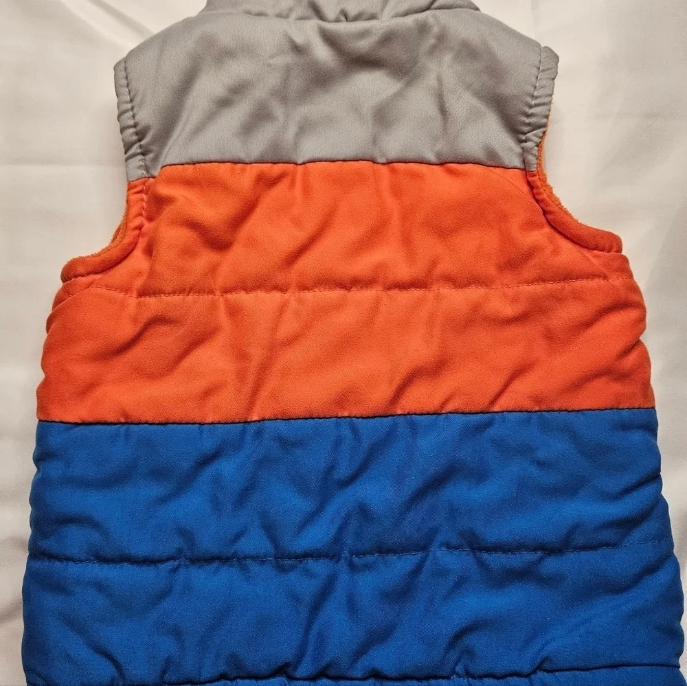 Wonder Kids Boys Orange, Blue And Gray Puffy Vest With Full Zipper Size 3T